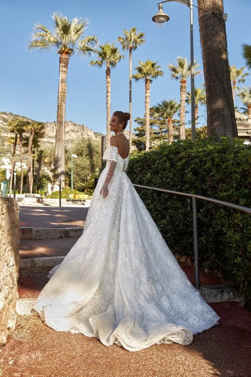 Evelyn lace and glitter A Line wedding dress - violetta - bridal