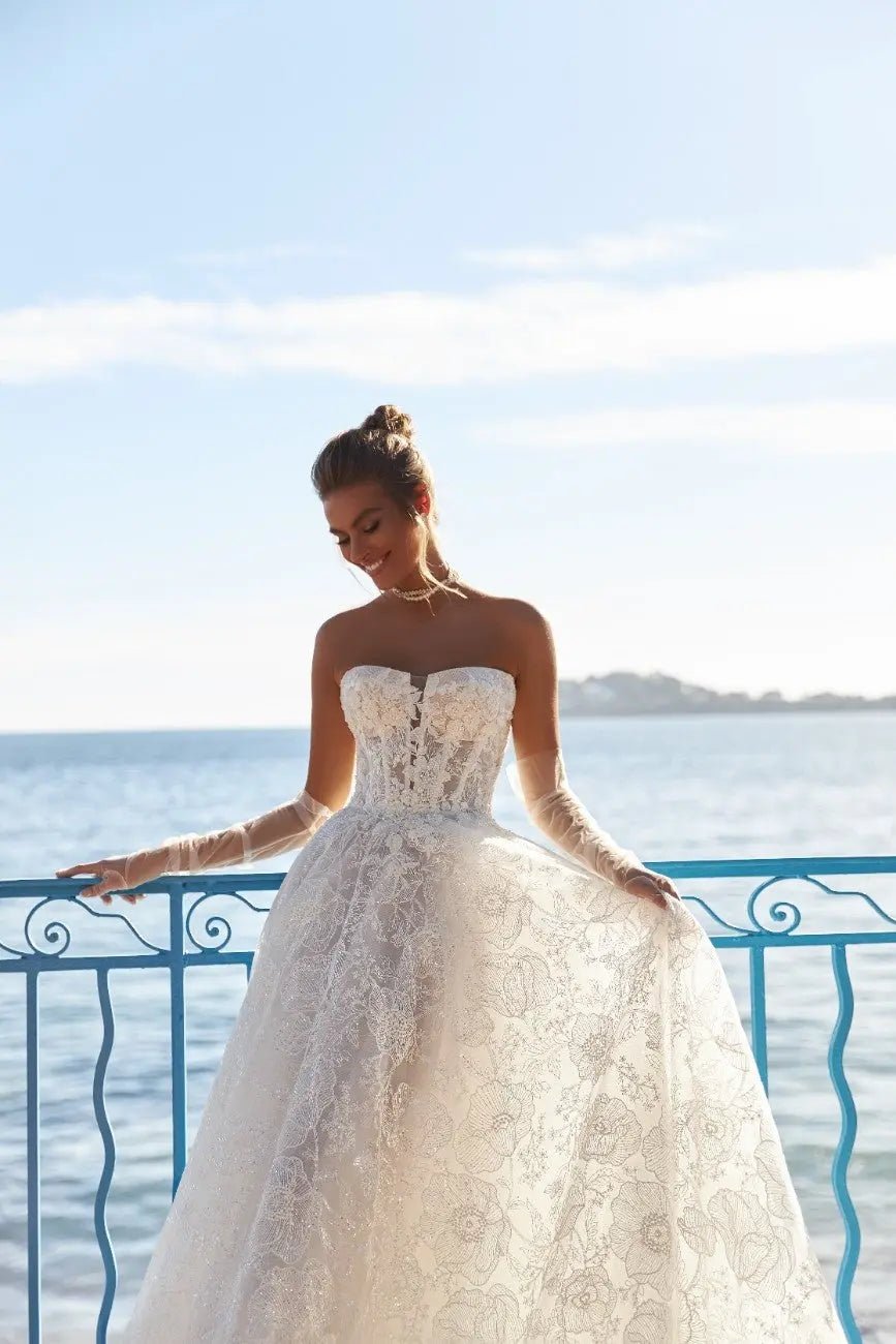 Evelyn lace and glitter A Line wedding dress - violetta - bridal