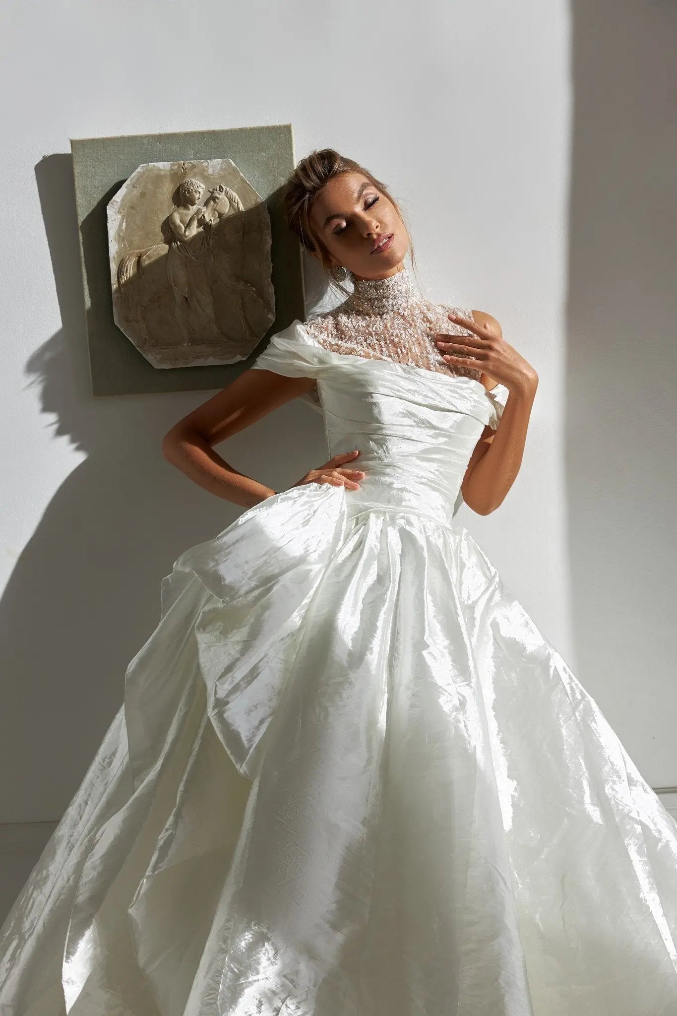 Florence A Line wedding dress with lowered draped sleeves - violetta - bridal