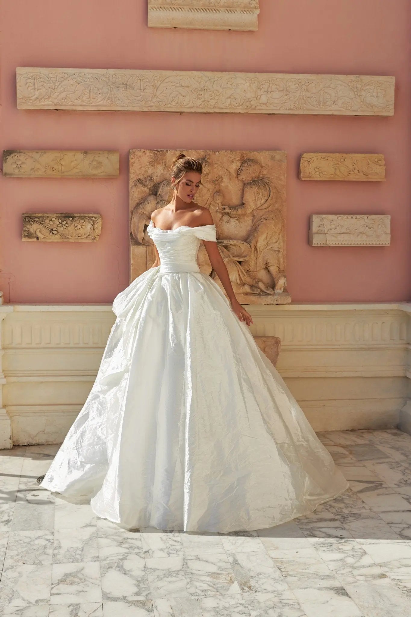 Florence A Line wedding dress with lowered draped sleeves - violetta - bridal