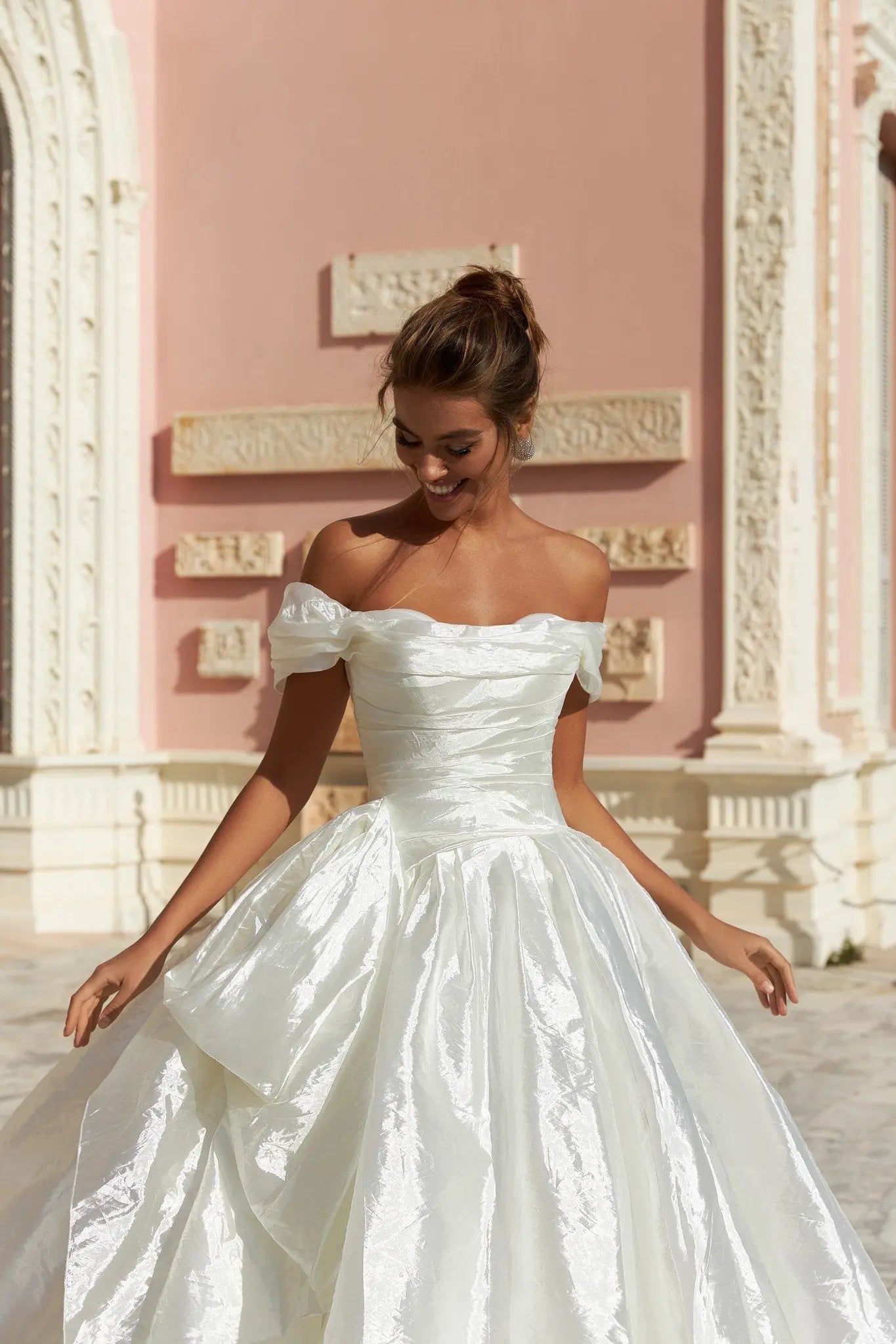 Florence A Line wedding dress with lowered draped sleeves - violetta - bridal