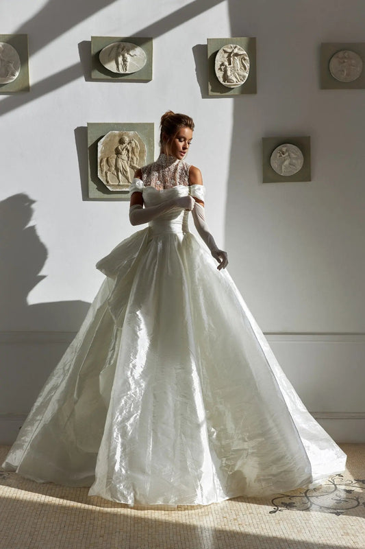 Florence A Line wedding dress with lowered draped sleeves - violetta - bridal