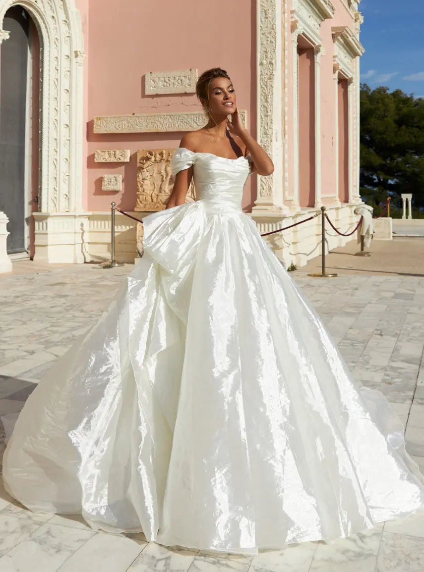 Florence A Line wedding dress with lowered draped sleeves - violetta - bridal