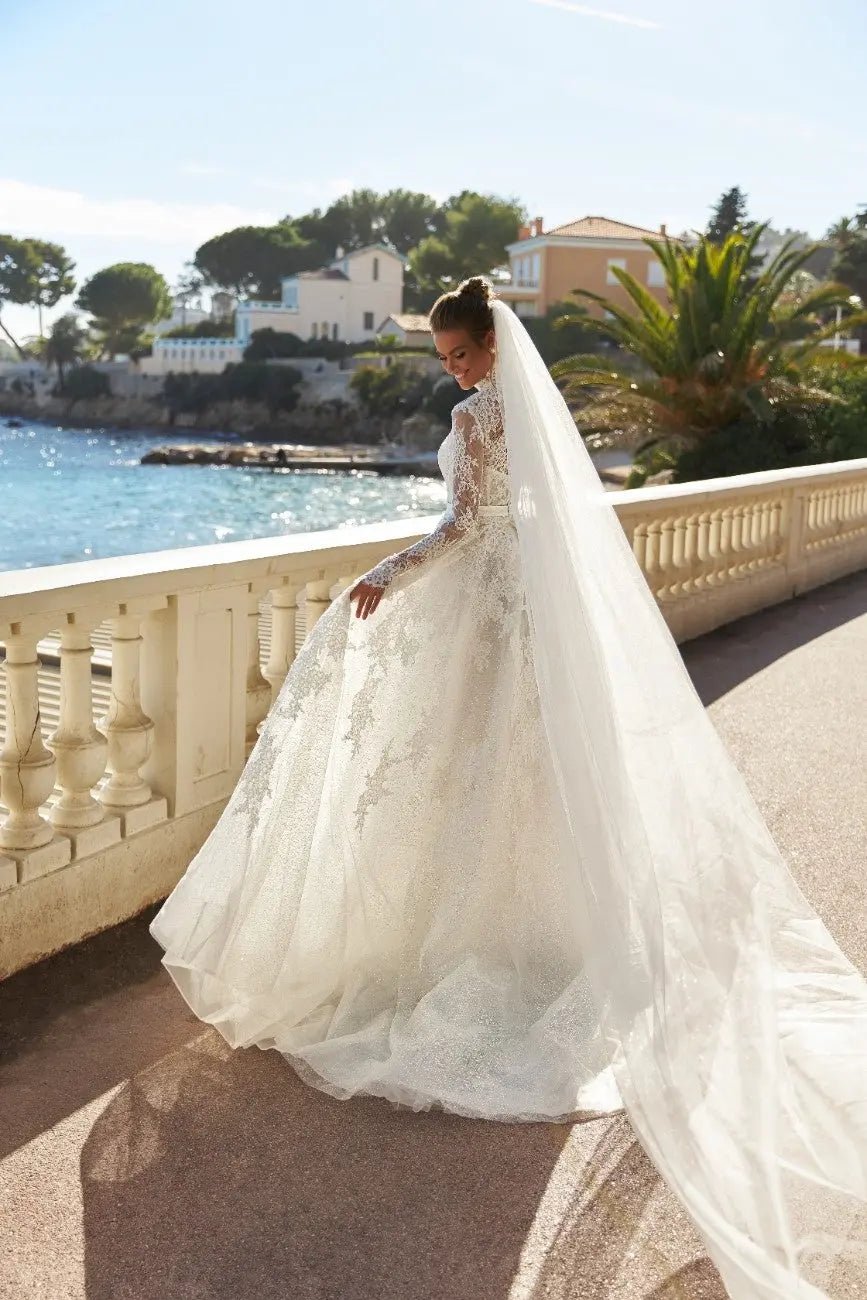 Jennifer A Line bridal dress with lace appliques - violetta - bridal