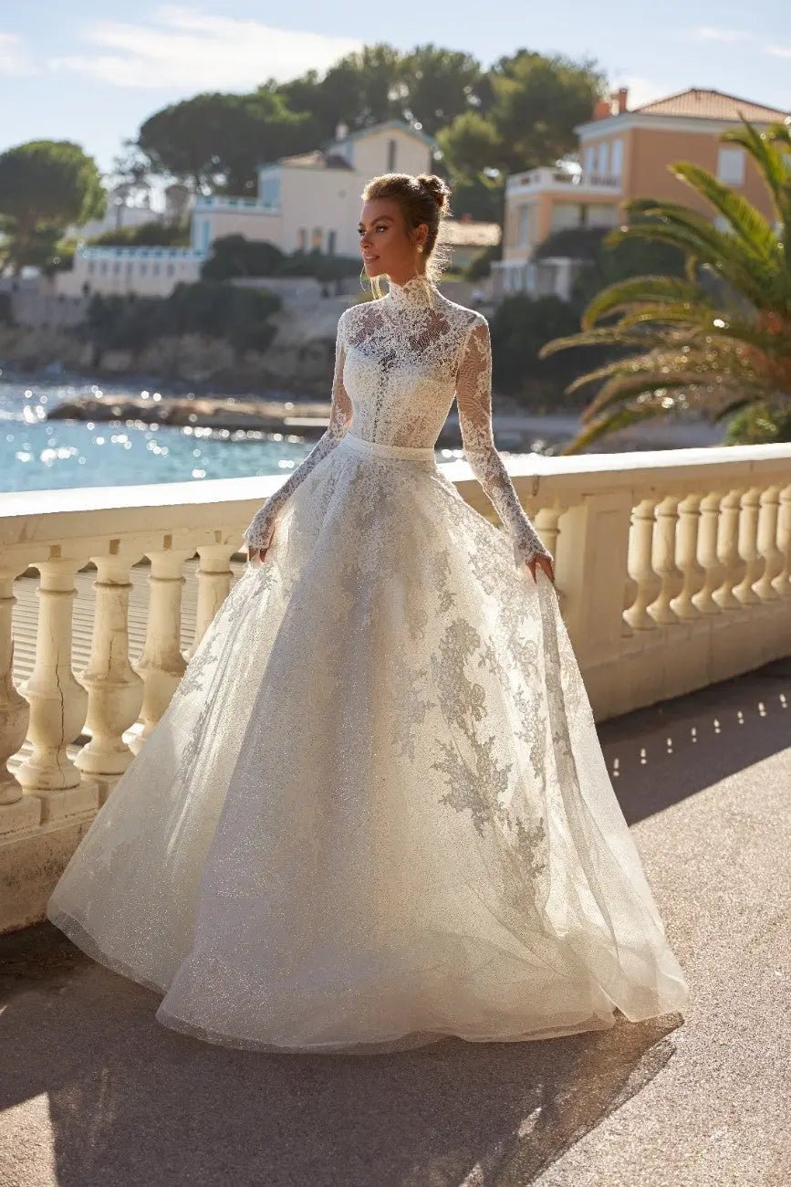 Jennifer A Line bridal dress with lace appliques - violetta - bridal