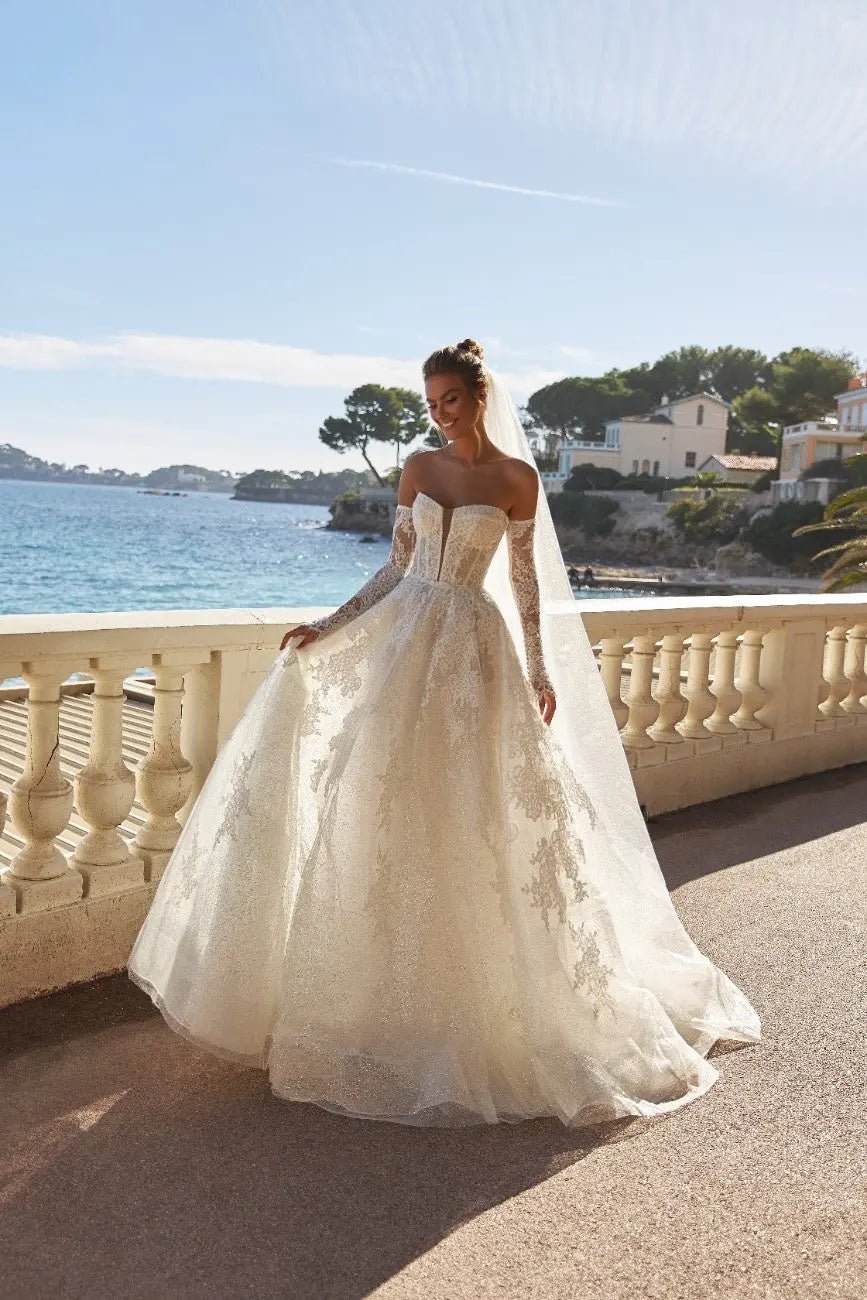 Jennifer A Line bridal dress with lace appliques - violetta - bridal