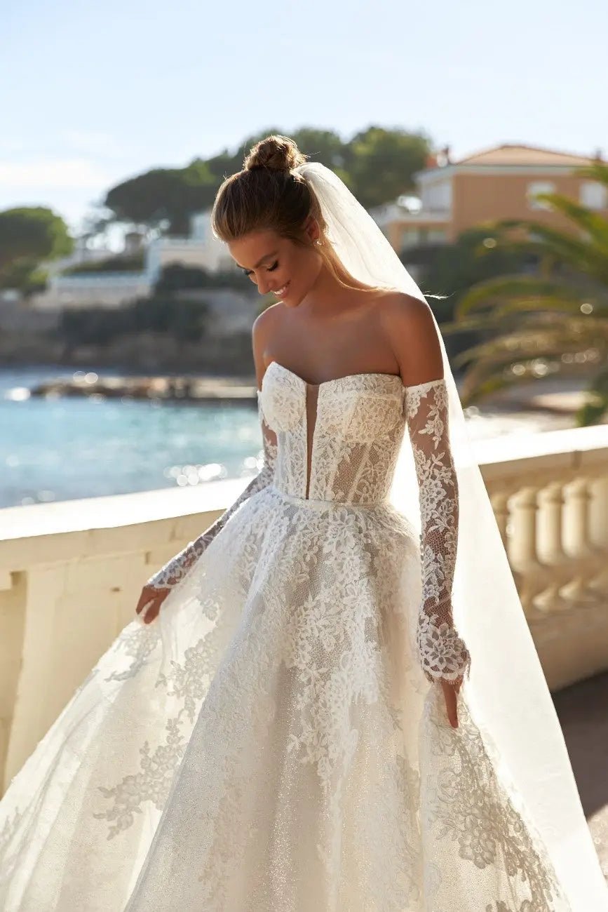 Jennifer A Line bridal dress with lace appliques - violetta - bridal