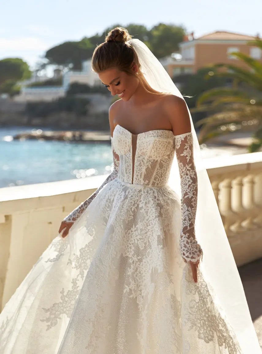 Jennifer A Line dress with cape and gloves - violetta - bridal