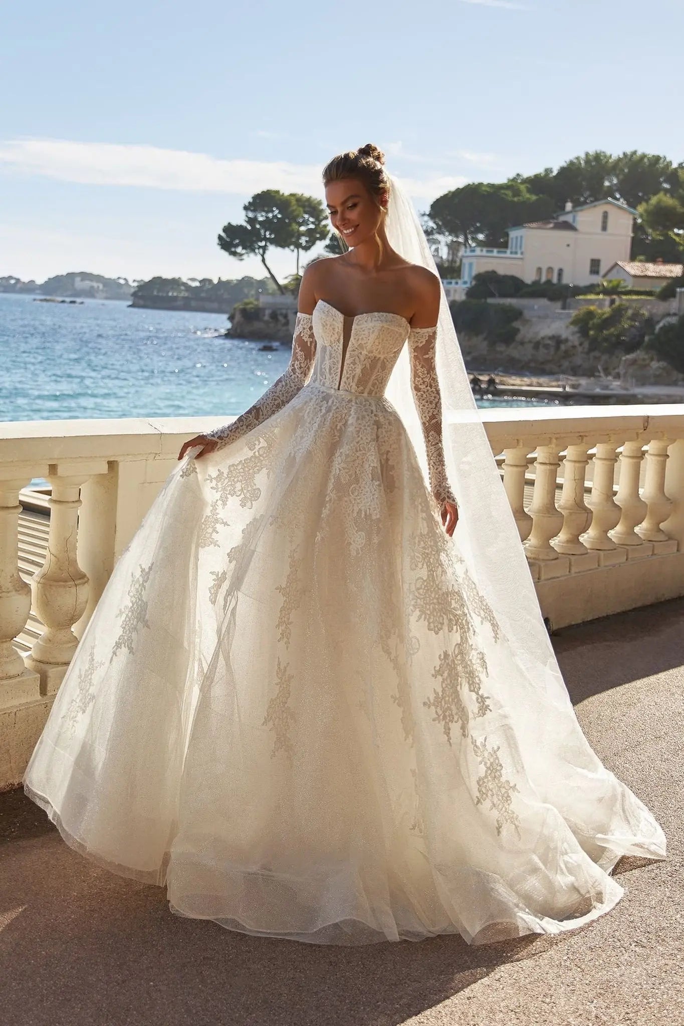 Jennifer A Line dress with cape and gloves - violetta - bridal