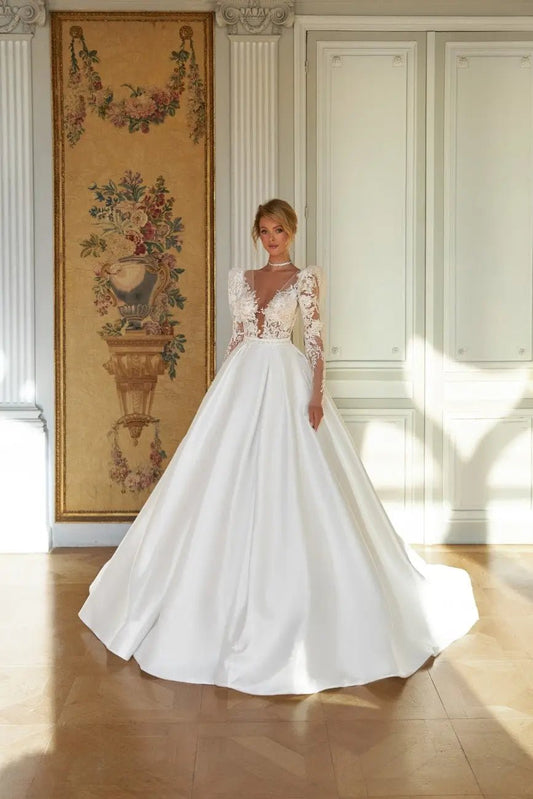 Jessie A Line wedding dress with lace appliques - violetta - bridal