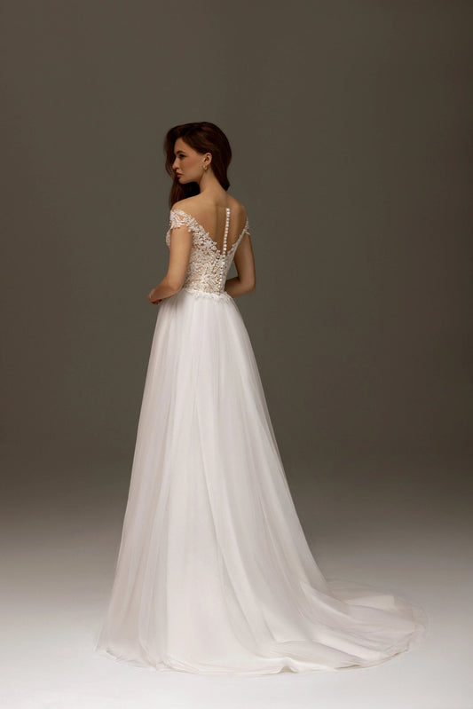 Lana off - the - shoulder A - line gown graceful and romantic - violetta - bridal