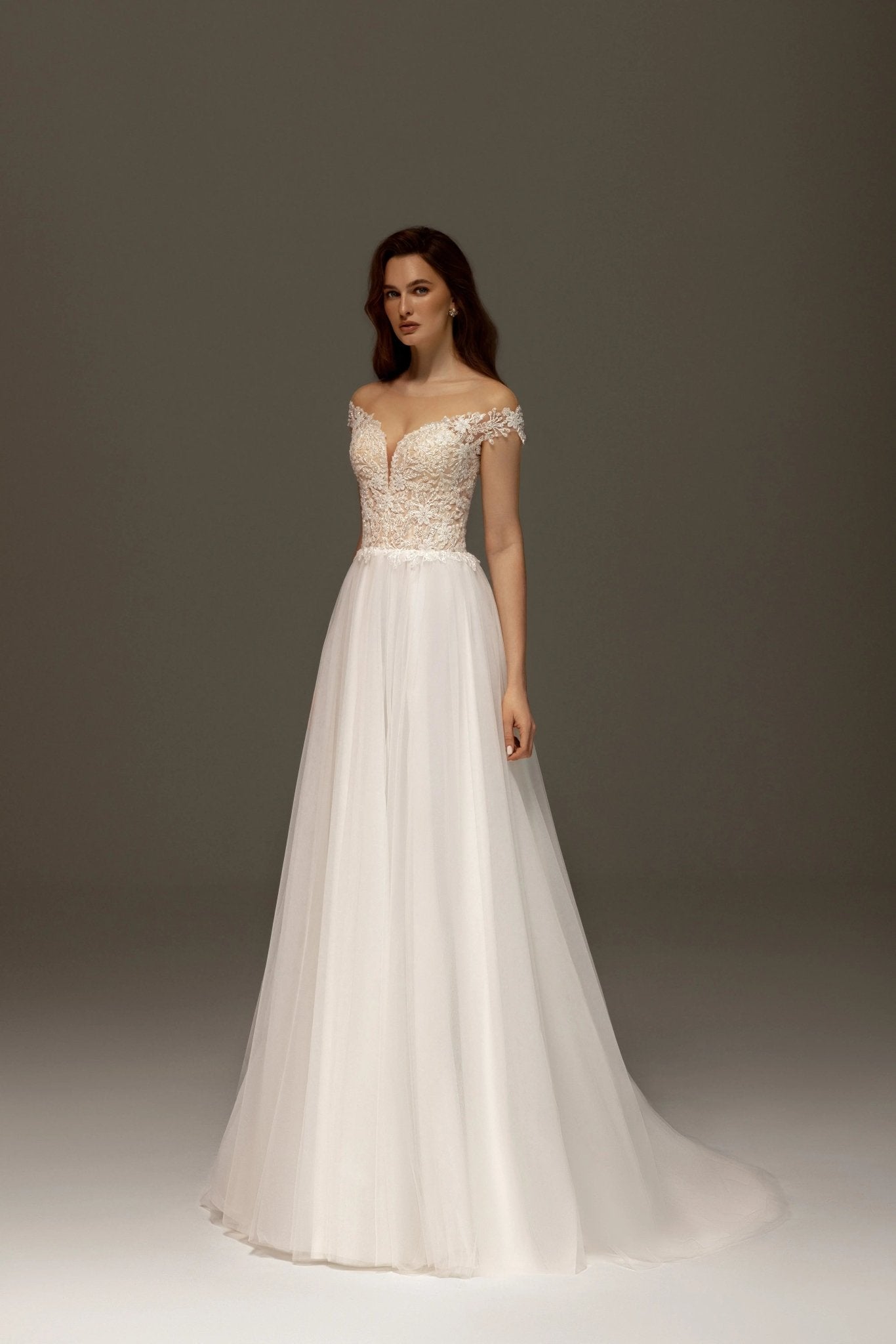 Lana off - the - shoulder A - line gown graceful and romantic - violetta - bridal
