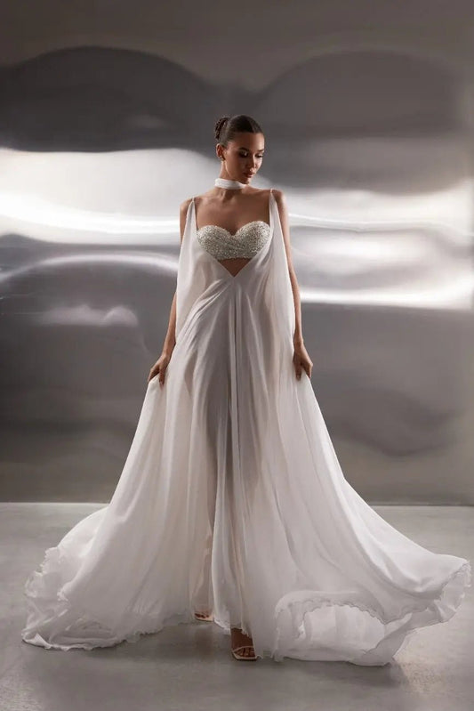 Leia chiffon sheath dress with embroidery - violetta - bridal