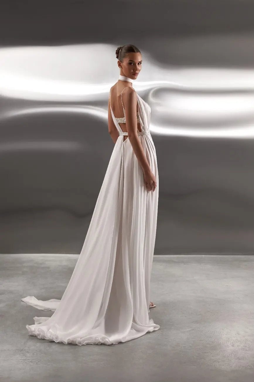 Leia chiffon sheath dress with embroidery - violetta - bridal