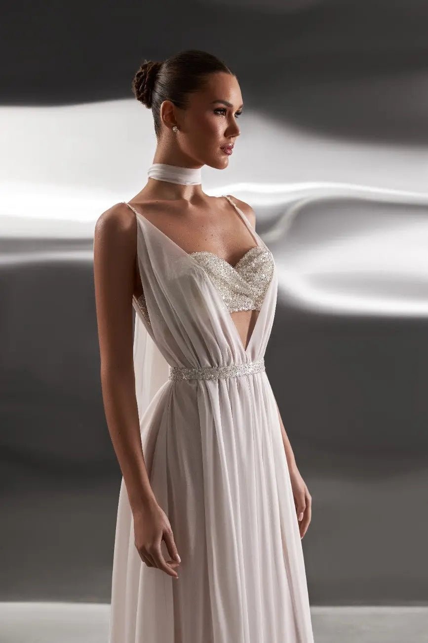 Leia chiffon sheath dress with embroidery - violetta - bridal
