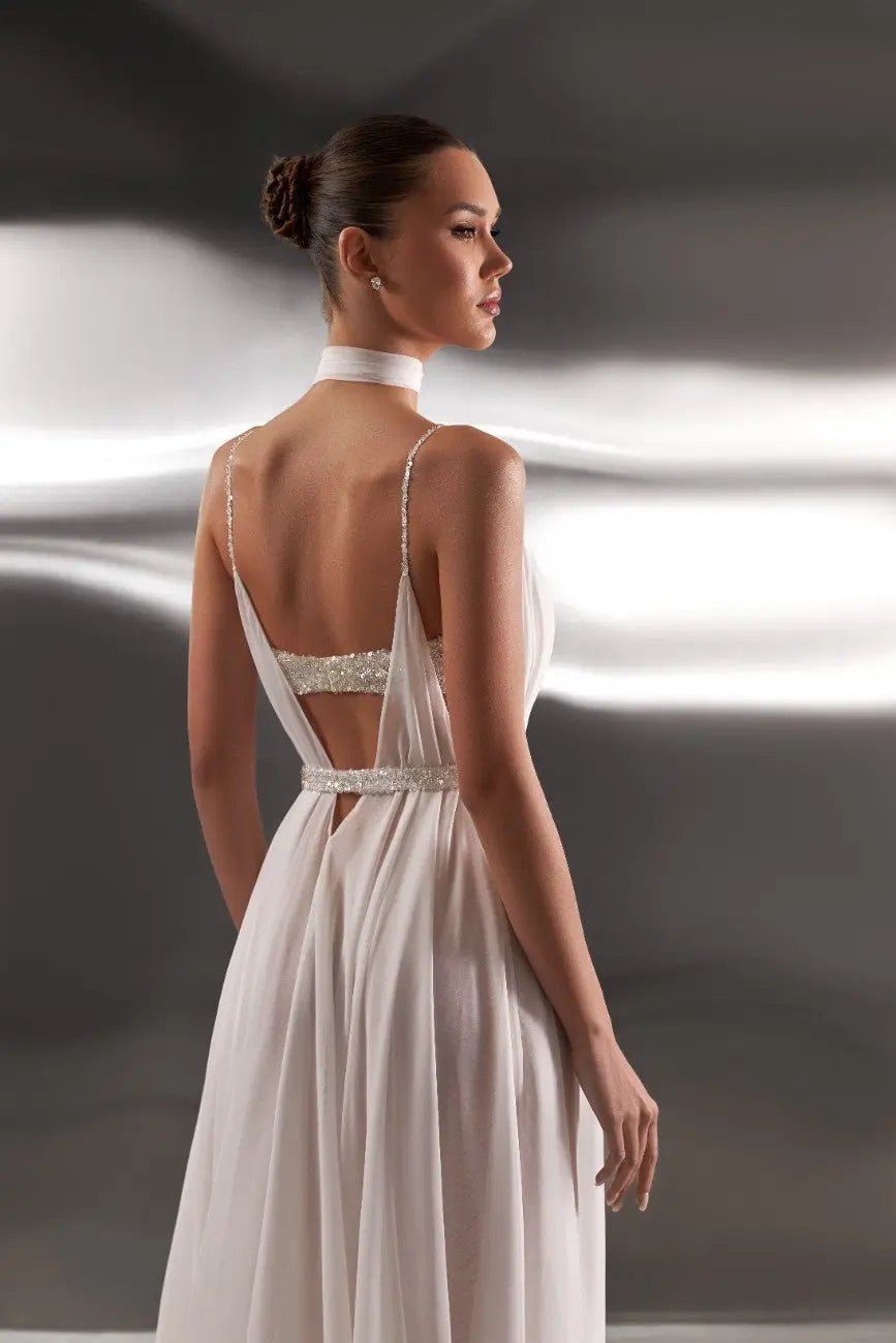 Leia chiffon sheath dress with embroidery - violetta - bridal