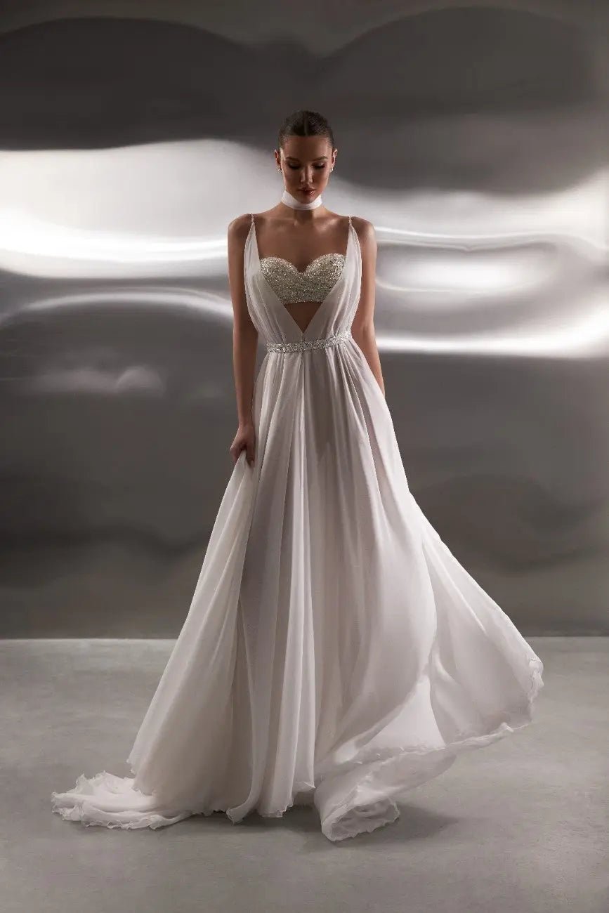 Leia chiffon sheath dress with embroidery - violetta - bridal