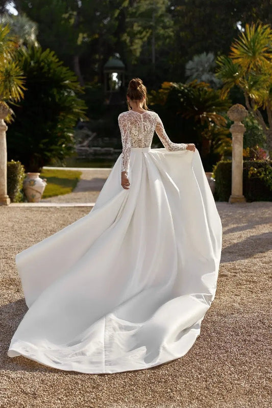 Marian A Line bridal dress with lace appliques - violetta - bridal