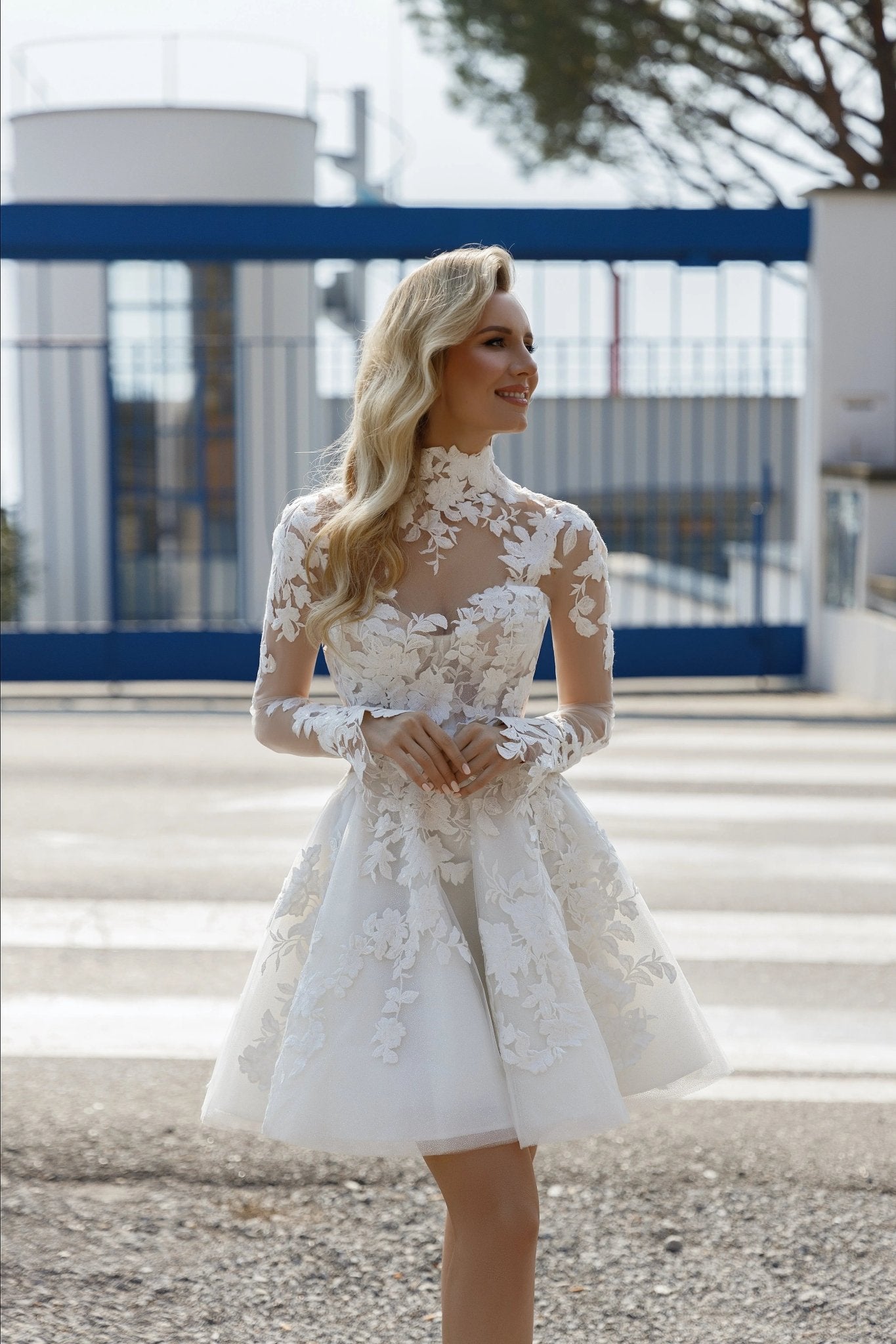 Mendy A - line transparent mini dress - violetta - bridal