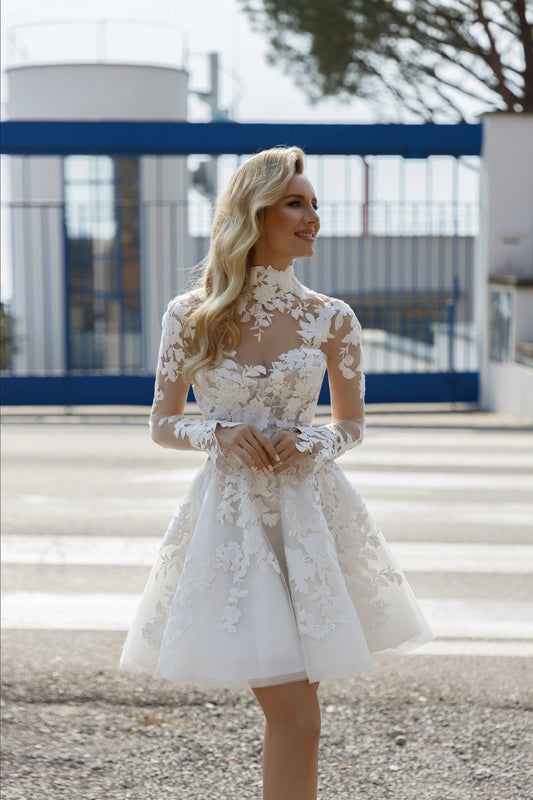 Mendy A - line transparent mini dress - violetta - bridal