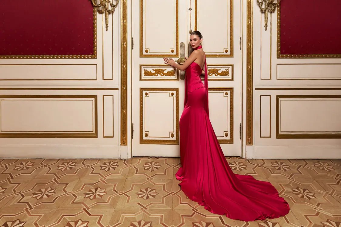 Model Number 2300 fuchsia red strapless gown - violetta - bridal