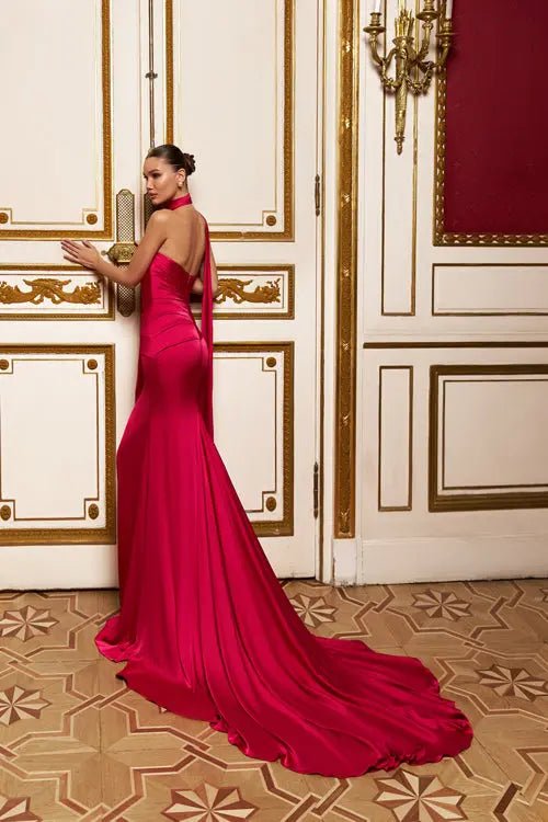 Model Number 2300 fuchsia red strapless gown - violetta - bridal