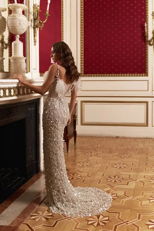 Model Number 2310 crystal feather glam gown - violetta - bridal