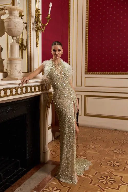 Model Number 2311 gold embellished evening gown - violetta - bridal