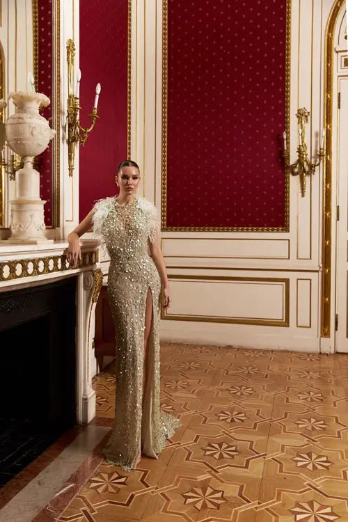 Model Number 2311 gold embellished evening gown - violetta - bridal