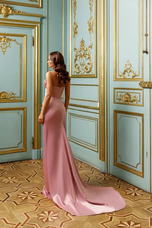 Model Number 2313 blush pink satin evening gown - violetta - bridal