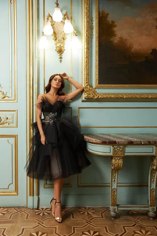 Model Number 2320 black layered tulle cocktail dress - violetta - bridal