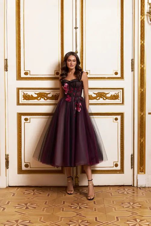 Model Number 2326 plum tea - length gown - violetta - bridal