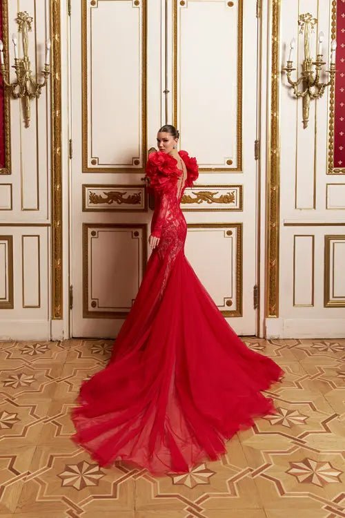 Model Number 2331 red haute couture evening gown - violetta - bridal