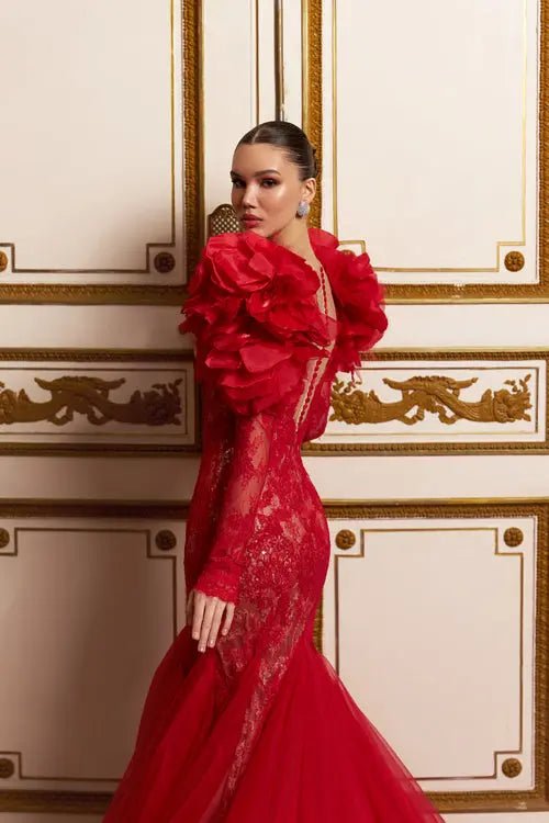 Model Number 2331 red haute couture evening gown - violetta - bridal