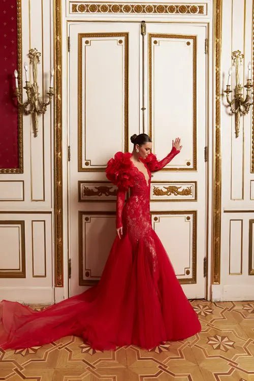 Model Number 2331 red haute couture evening gown - violetta - bridal