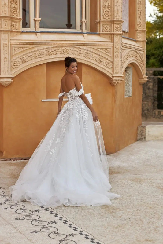 Paige A Line wrap dress with lace appliques - violetta - bridal