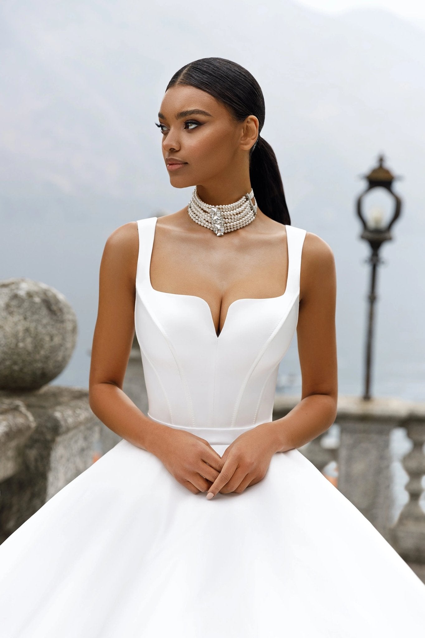 Paloma A - line dress with figured bodice - violetta - bridal