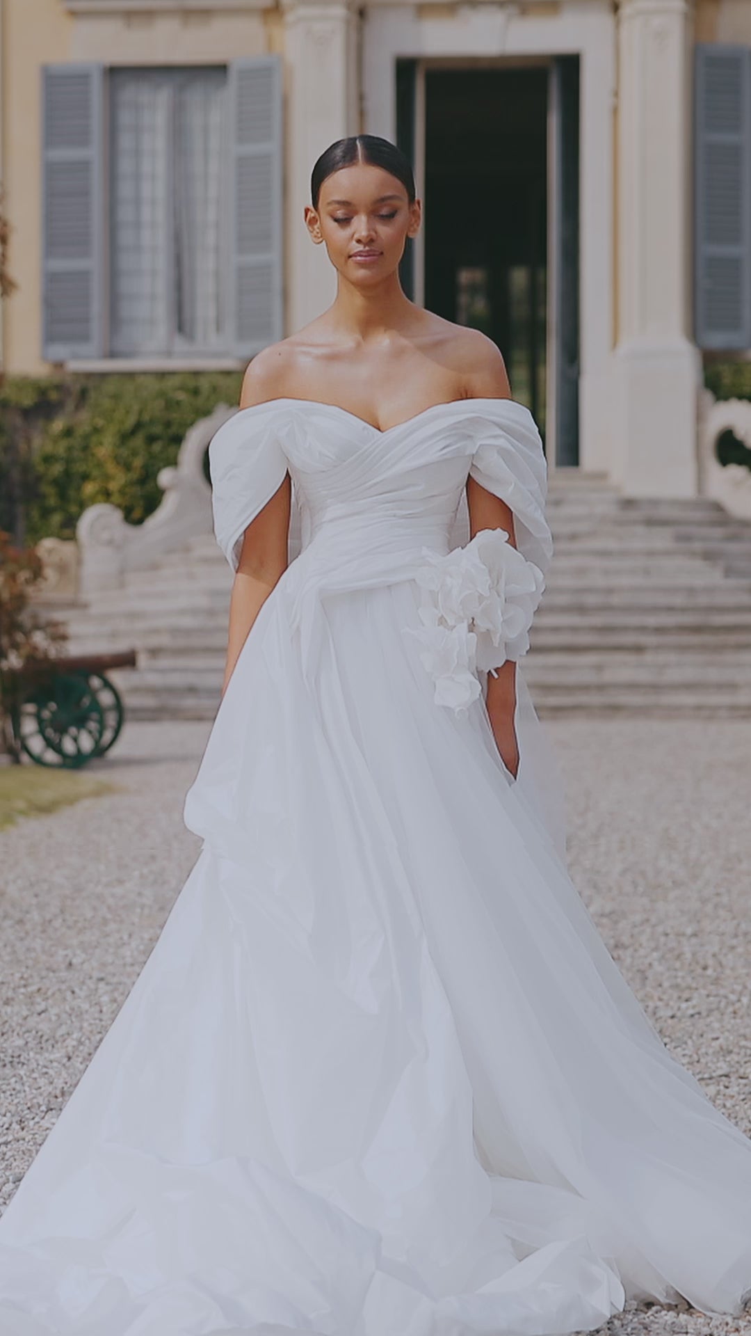 April ball gown bridal dress with lowered shoulder straps