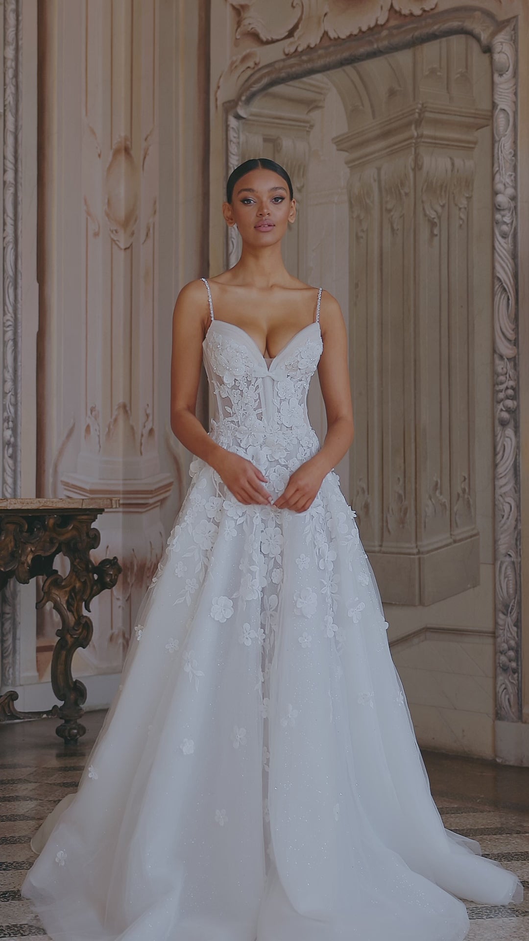 Dominica lace A-line dress with train