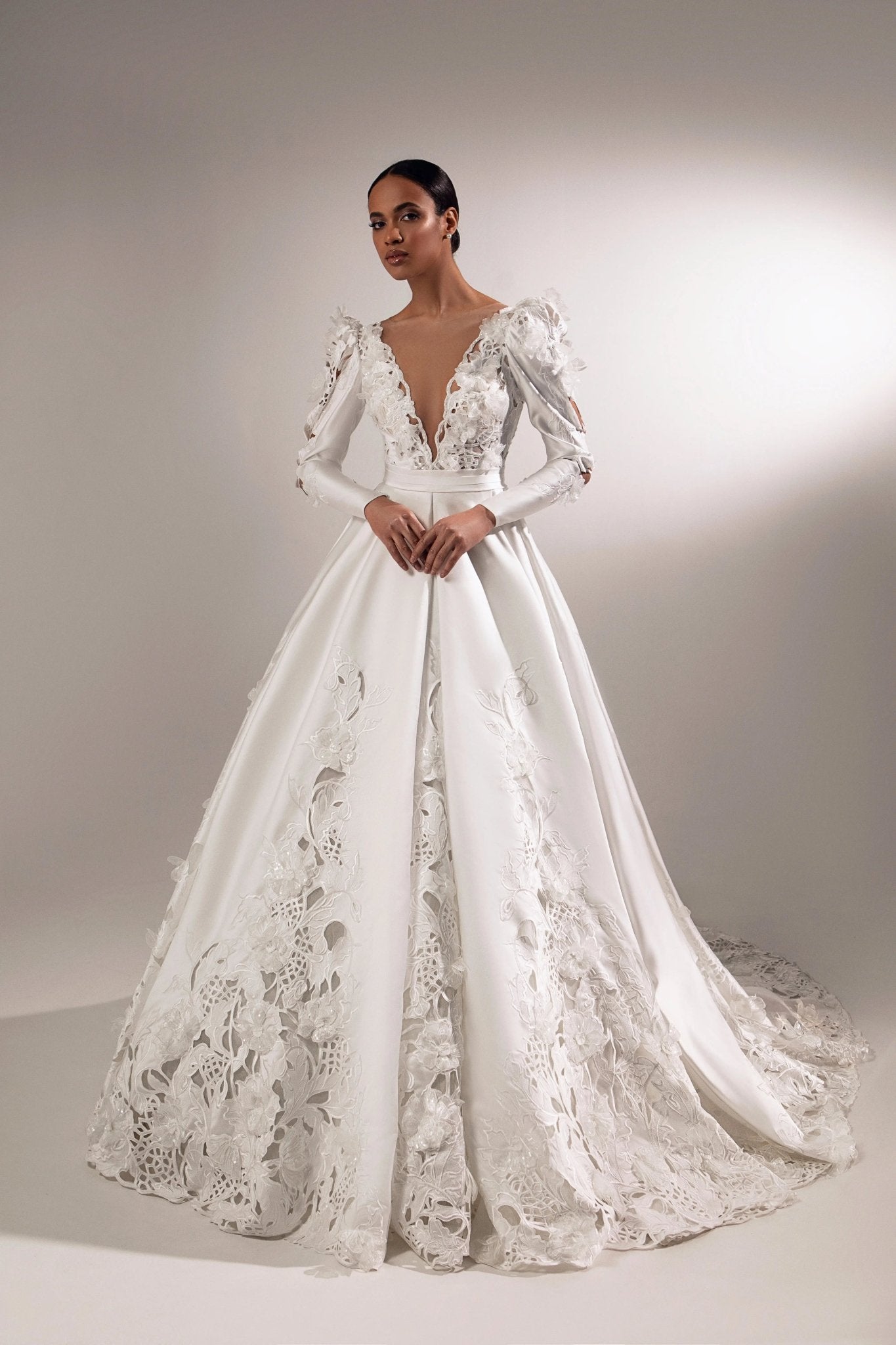 Rachel A - line dress with puff sleeves - violetta - bridal