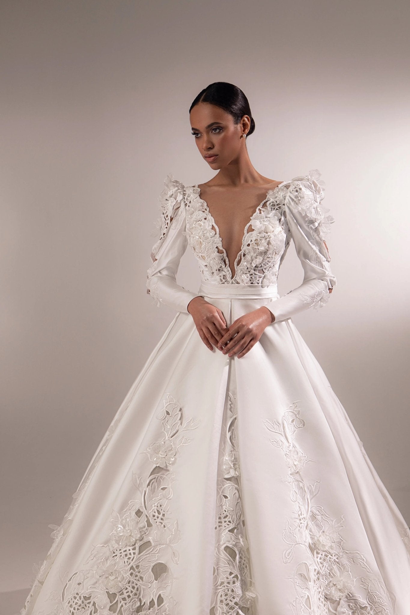Rachel A - line dress with puff sleeves - violetta - bridal