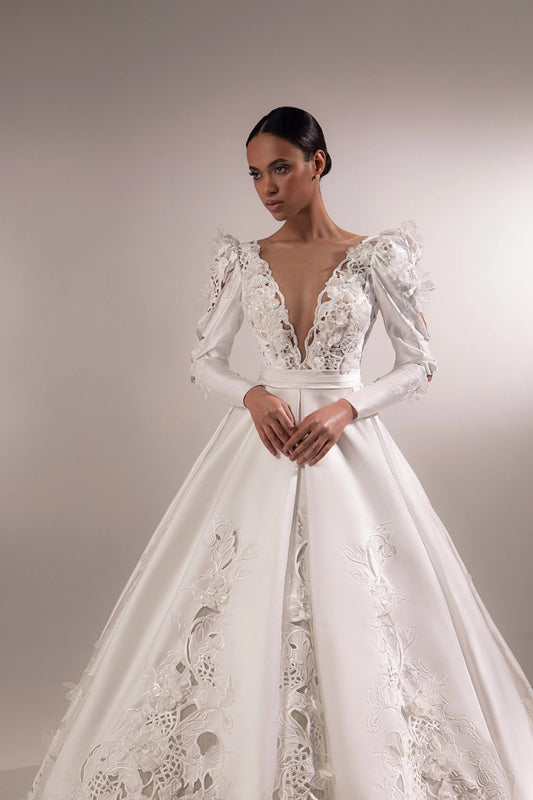 Rachel A - line dress with puff sleeves - violetta - bridal