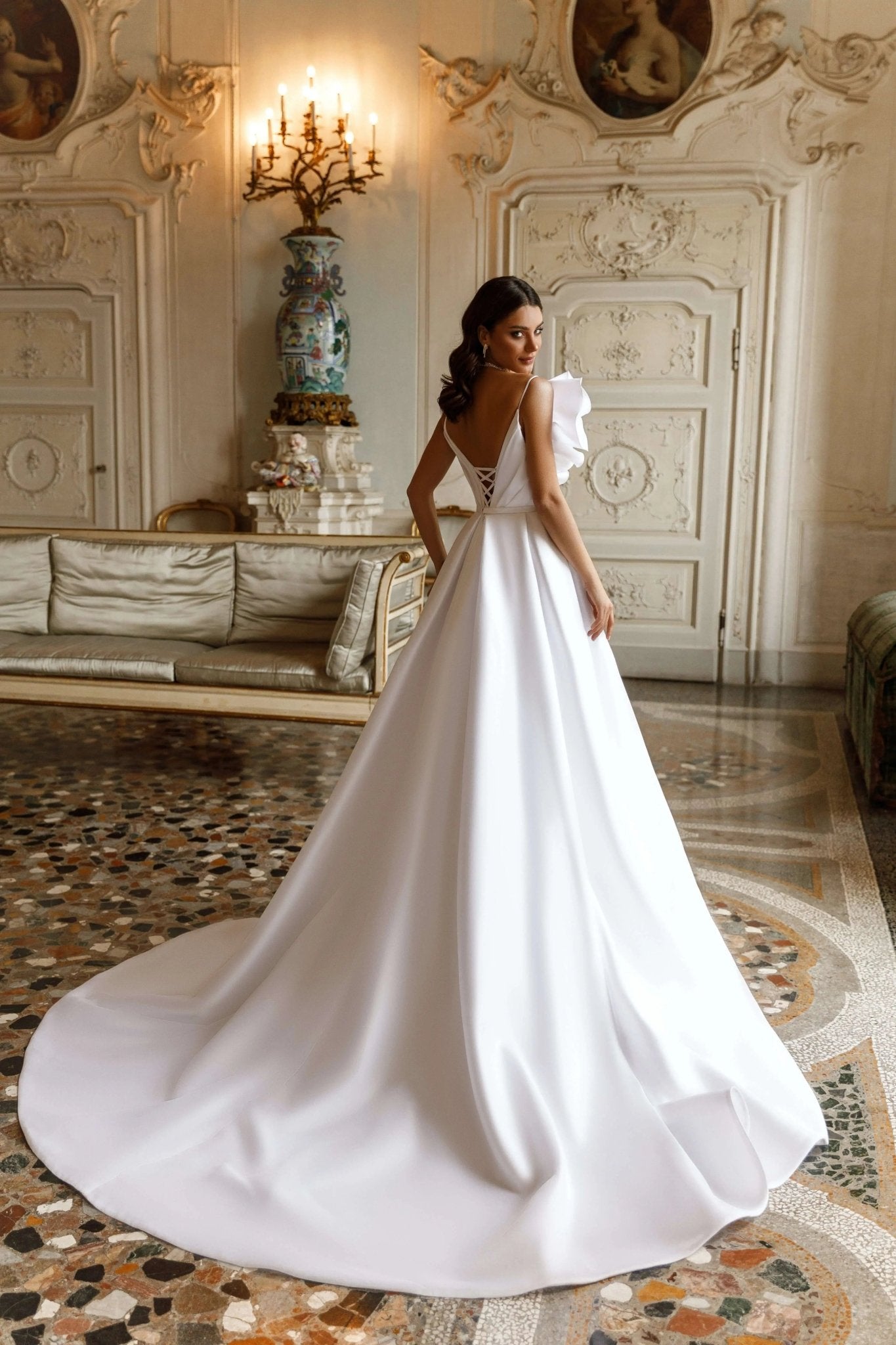 Scarlett elegant A - line dress with sleeves - violetta - bridal