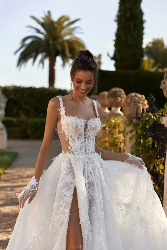 Veronica A line bridal dress with lace appliques - violetta - bridal