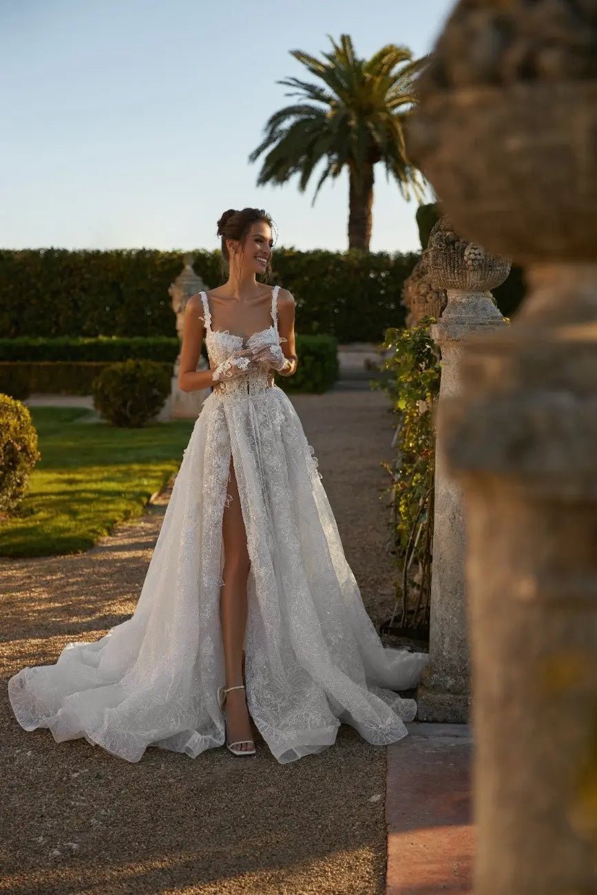 Veronica A line bridal dress with lace appliques - violetta - bridal