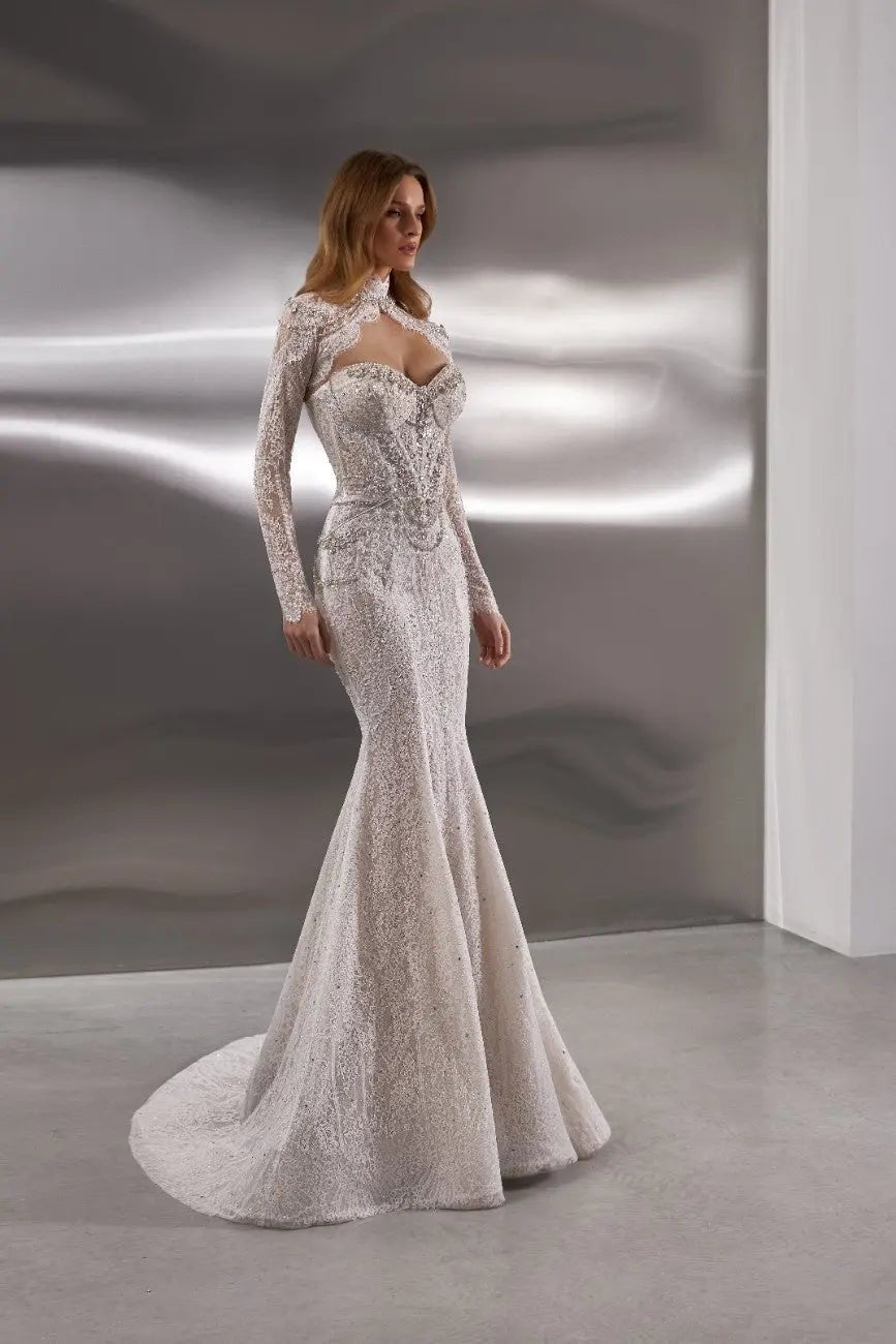 Viva fitted silhouette semi transparent wedding dress - violetta - bridal