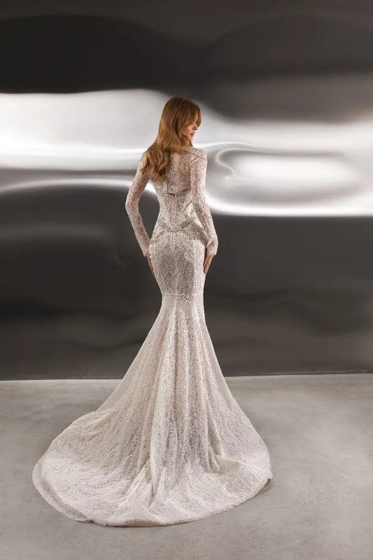 Viva fitted silhouette semi transparent wedding dress - violetta - bridal