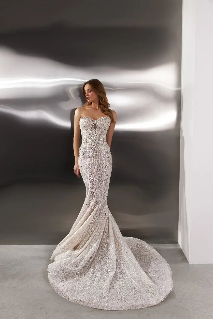 Viva fitted silhouette semi transparent wedding dress - violetta - bridal